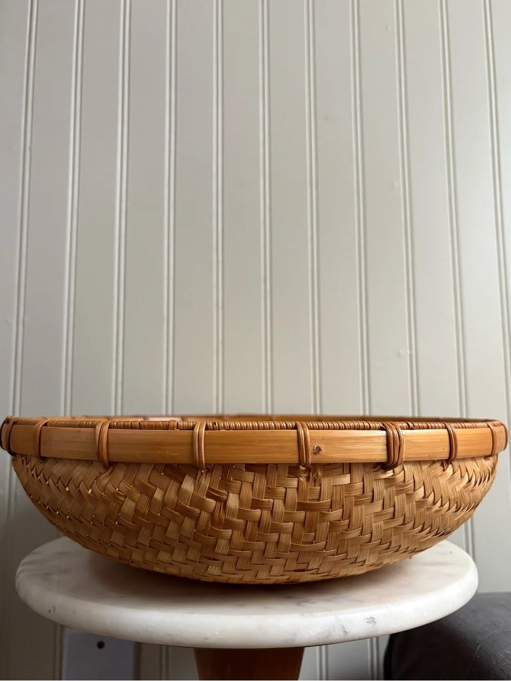 Vintage Handwoven Bamboo 13” Winnowing Basket Brown/Tan VTG Boho Bohemian Rustic